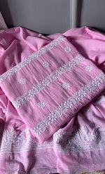 Load image into Gallery viewer, Alishba Women&#39;s Lucknowi Handcrafted Kota Cotton Chikankari Unstitched Kurta And Dupatta Set - HONC0312639
