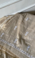 Load image into Gallery viewer, Women's Lakhnavi Handcrafted Tissue Chanderi Unstitched Chikankari Kurta And Dupatta Set - HONC0273276