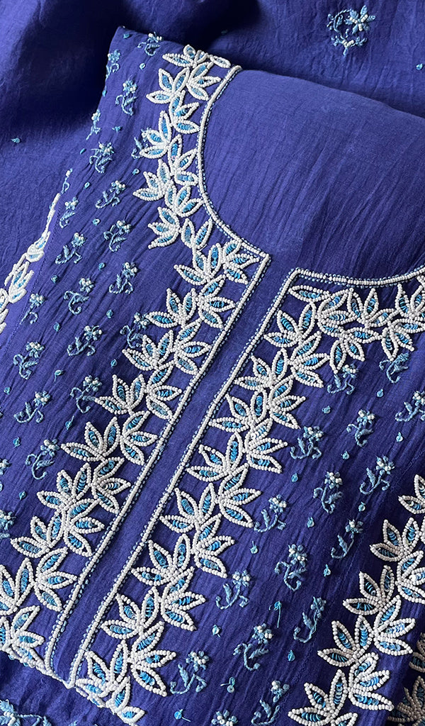 Saziya Women's Lakhnavi Handcrafted Mul Chanderi Semi - Stitched Kurta And Dupatta Set - HONC0307235