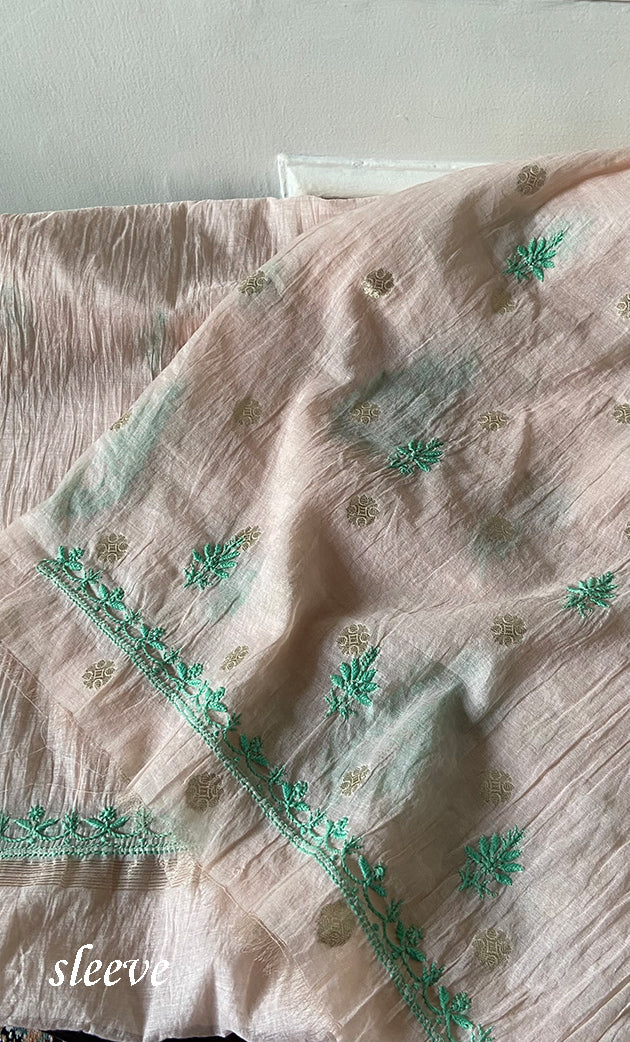 Women's Lakhnavi Handcrafted Mul Chanderi Unstitched Chikankari Full Suit Material - HONC0316863