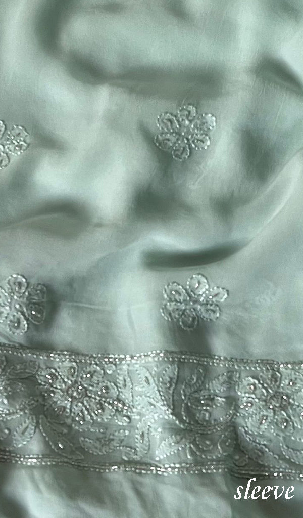 Women's Lakhnavi Handcrafted Viscose Georgette Unstitched Chikankari Full Suit Material - HONC0267300
