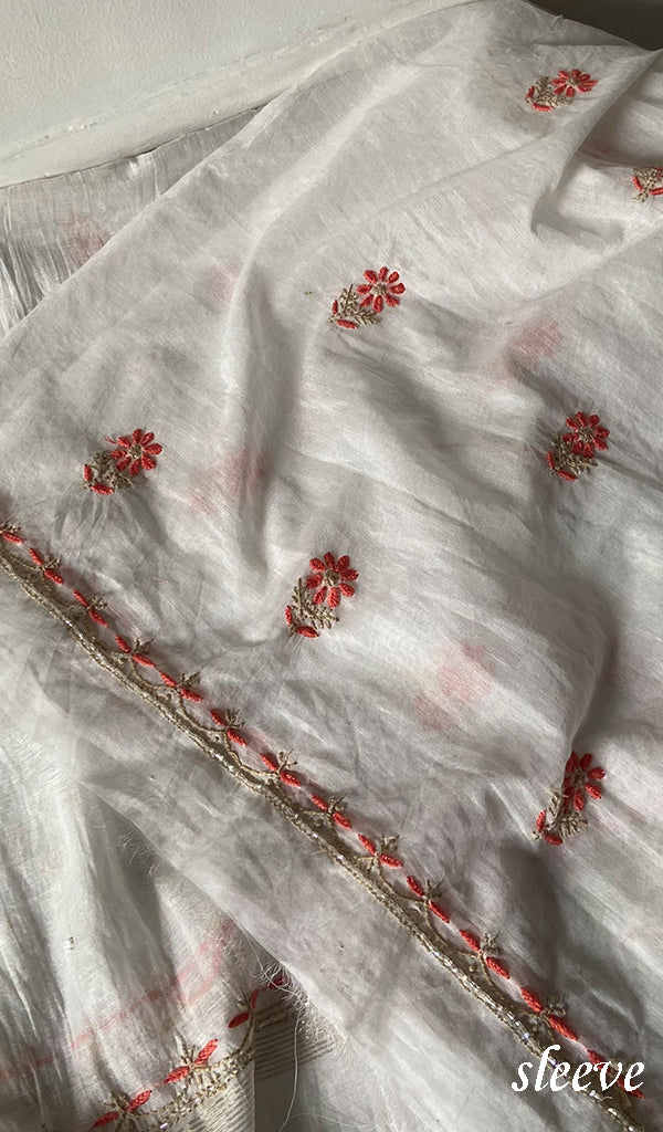 Women's Lakhnavi Handcrafted Mul Chanderi Unstitched Kurta And Dupatta Set- HONC0366817