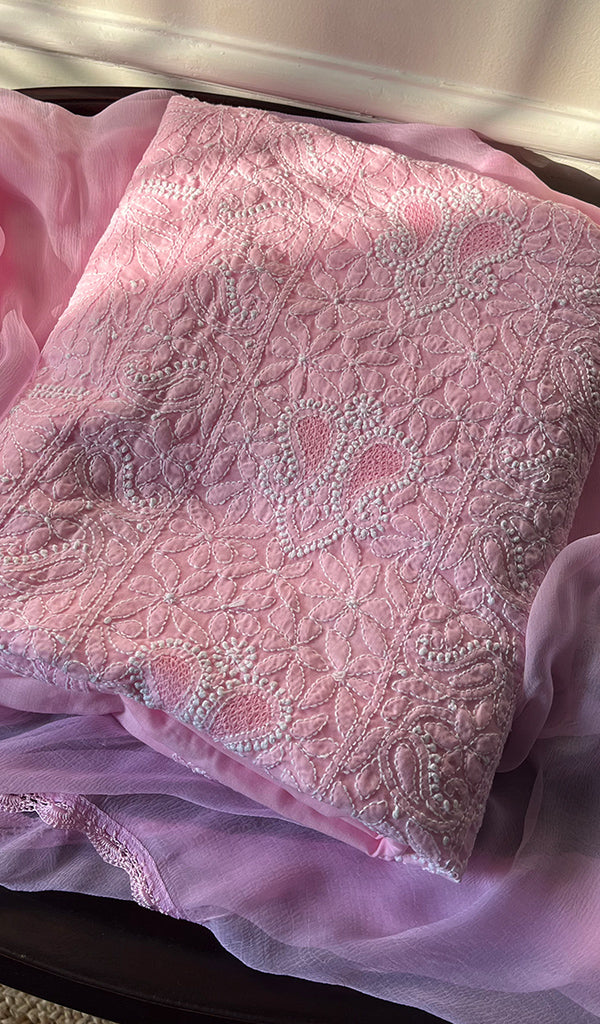 Women's Lakhnavi Handcrafted Unstitched Cotton Chikankari Suit Material - HONC0294090