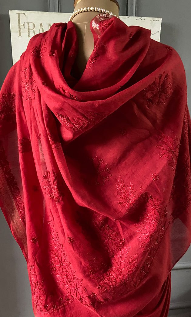 Women's Lakhnavi Handcrafted Chanderi Silk Chikankari Saree - HONC0307132