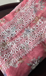 将图像加载到图库查看器中， Disha Women's Lakhnavi Handcrafted Organza Chikankari Unstitched Kurti Fabric - HONC0332149