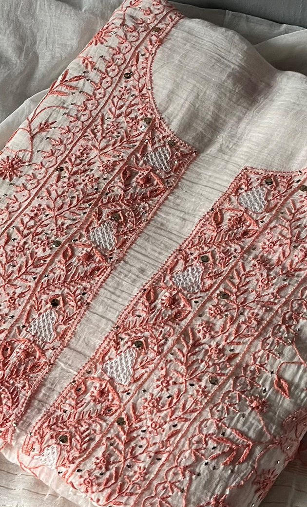 Women's Lakhnavi Handcrafted Mul Chanderi Unstitched Kurta And Dupatta Set- HONC0278928