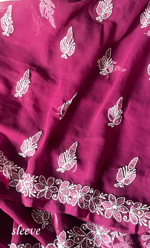 Women's Lucknowi Handcrafted Faux-Georgette Chikankari Suit Material - HONC03263374