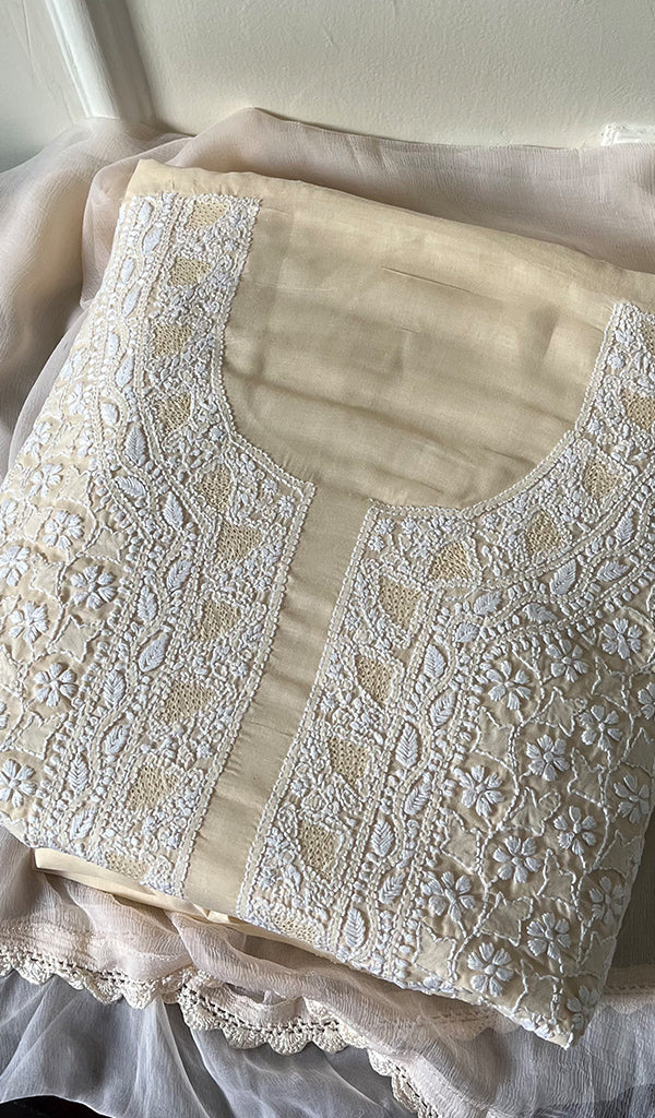 Alina Women's Lakhnavi Handcrafted Cotton Unstitched Chikankari Suit Material - HONC0284908