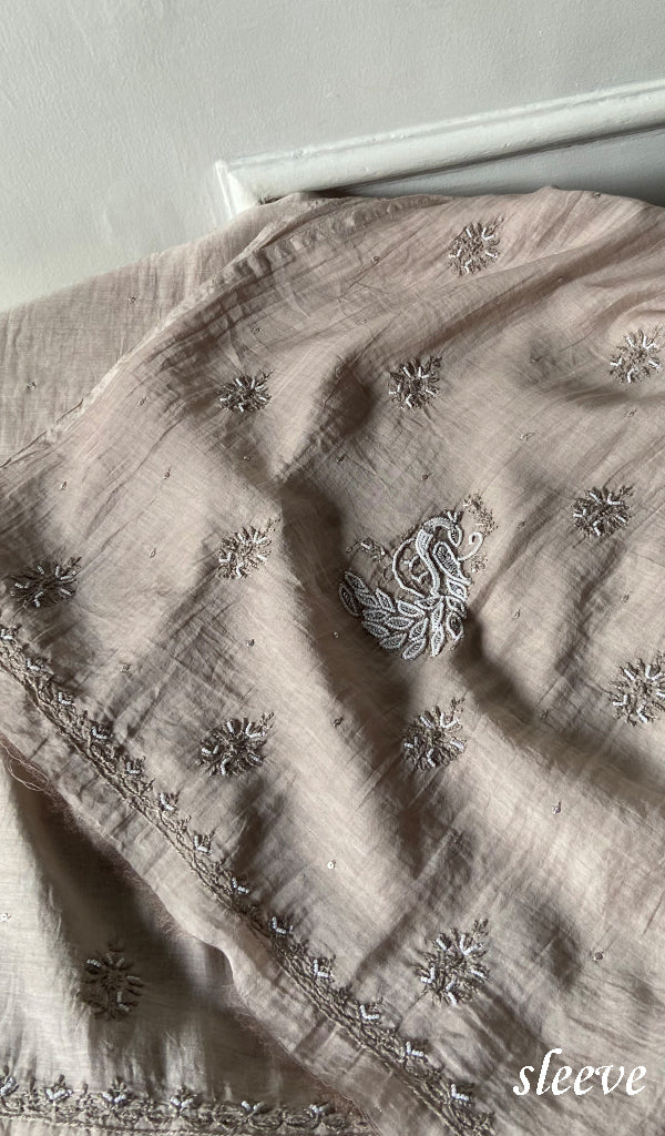Women's Lakhnavi Handcrafted Mul Chanderi  Unstitched Chikankari Full Suit Material - HONC0339568