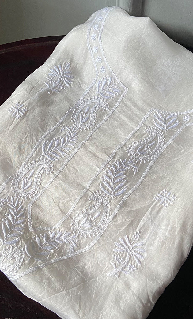 Women's Lakhnavi Handcrafted Organza Chikankari Unstitched Kurti Fabric - NC062763