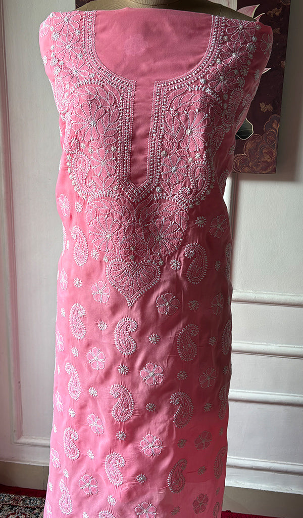 Women's Lakhnavi Handcrafted Cotton Chikankari Unstitched Kurti Fabric - HONC0367470