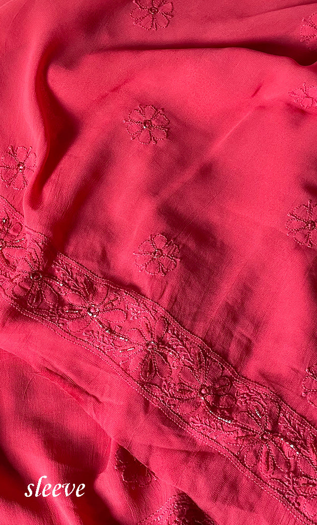 Women's Lakhnavi Handcrafted Viscose Georgette Chikankari Full Suit Material - HONC0299910