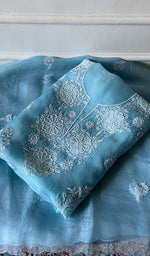 Load image into Gallery viewer, Women's Lakhnavi Handcrafted Pure Organza Chikankari Unstitched Kurta And Dupatta Set- HONC0351154