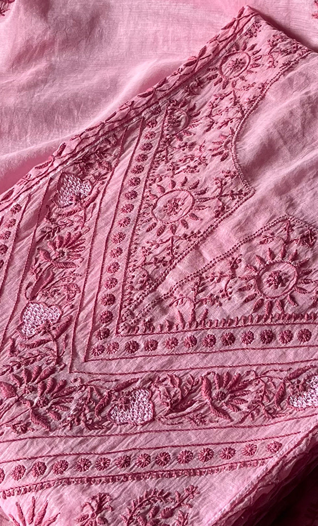 Women's Lakhnavi Handcrafted Mul Chanderi Semi - Stitched Angrakha And Dupatta Set - HONC0304464