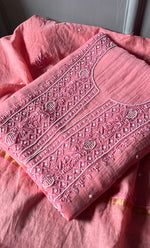 Load image into Gallery viewer, Women&#39;s Lakhnavi Handcrafted Mul Chanderi Unstitched Kurta And Dupatta Set- HONC0310810
