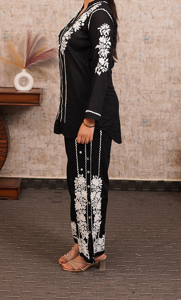 khayal Women's Lakhnavi Handcrafted Cotton Chikankari Kurti And Plazzo Set - HONC0323997