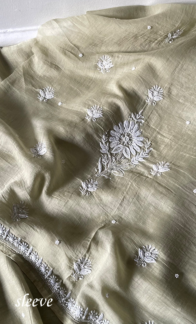 Women's Lakhnavi Handcrafted Unstitched Mul Chanderi Kurta And Dupatta Set - HONC0329036