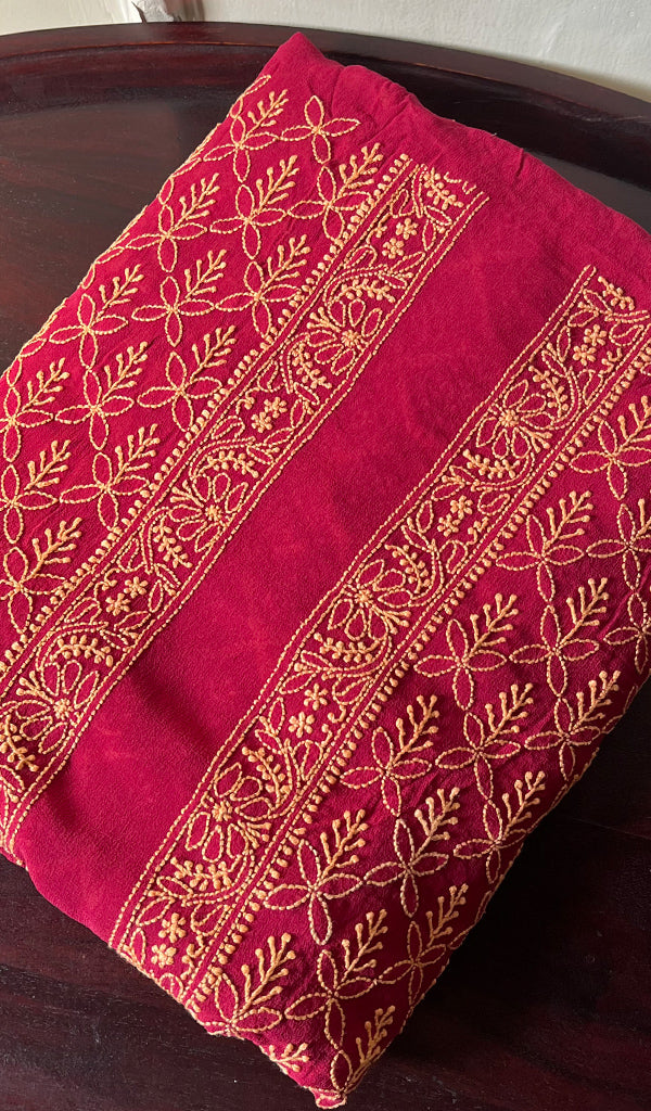Lucknowi Handcrafted Pure Silk Georgette Chikankari Unstitched Men's Kurta Fabric - HONC0172044