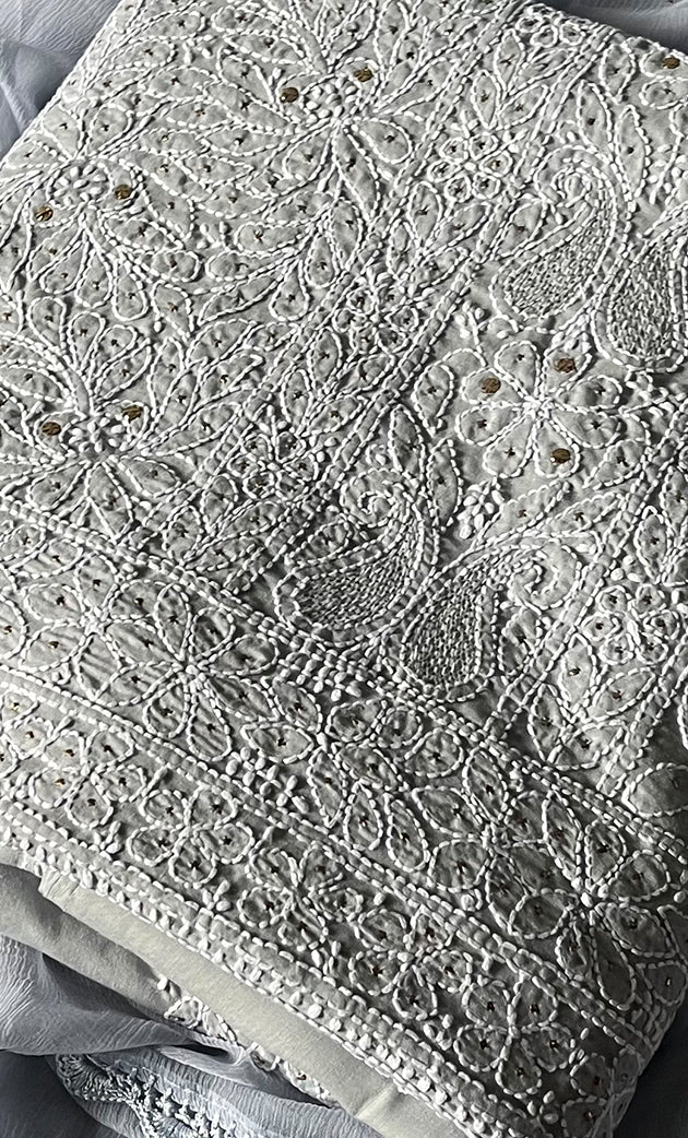 Women's Lakhnavi Handcrafted Unstitched Cotton Chikankari Suit Material - HONC0264452
