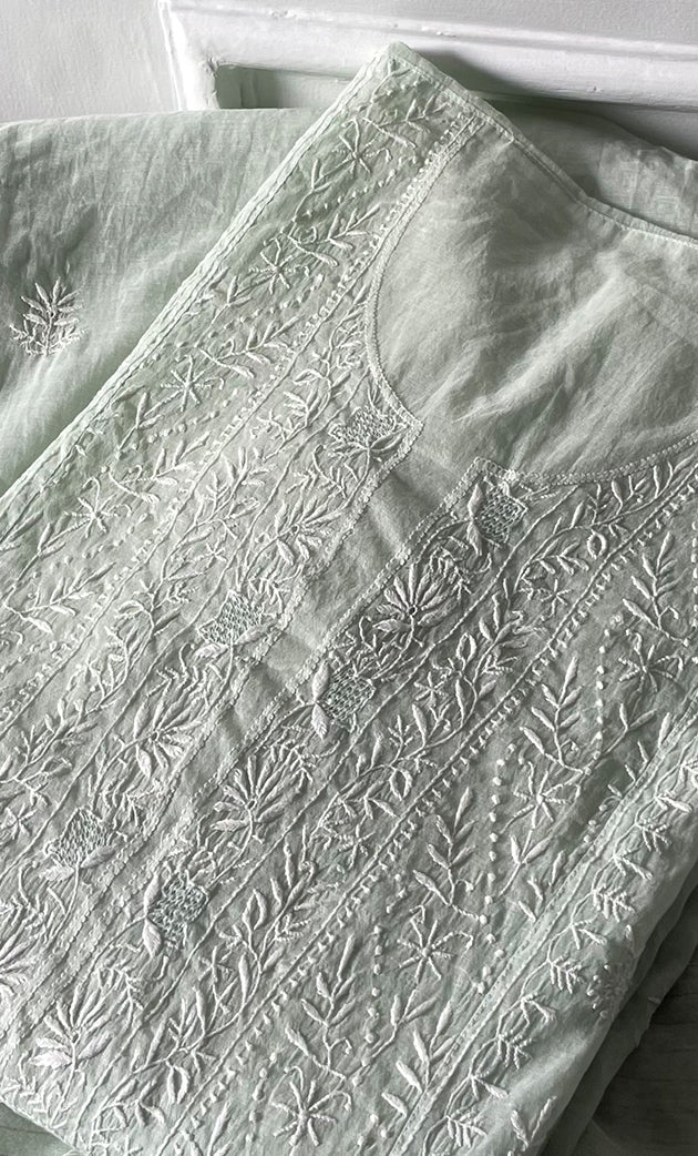 Women's Lakhnavi Handcrafted Mul Chanderi Semi - Stitched Anarkali And Dupatta Set - HONC0304460