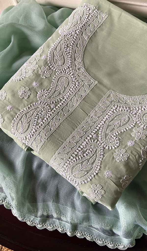 Women's Lakhnavi Handcrafted Unstitched Cotton Chikankari Suit Material - HONC0291823