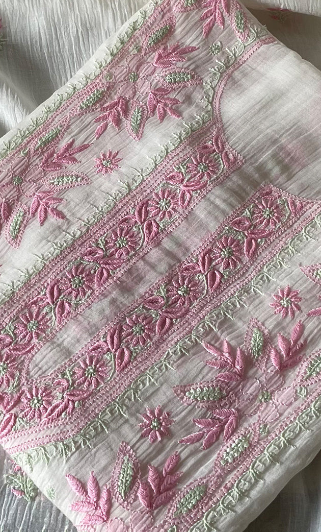 Women's Lakhnavi Handcrafted Mul Chanderi Semi - Stitched Kurta And Dupatta Set - HONC0314873