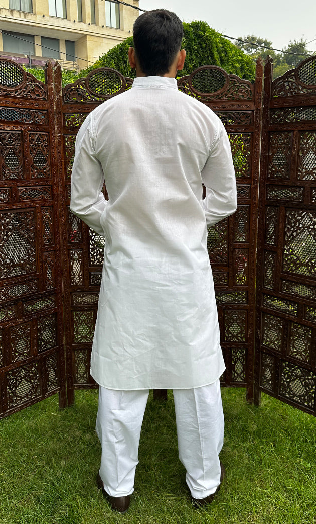 Men's Lucknowi Handcrafted Cotton Chikankari Kurta - HONC0325971