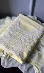 将图像加载到图库查看器中， Women&#39;s Lakhnavi Handcrafted Unstitched Cotton Chikankari Suit Material - HONC0310531
