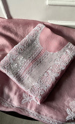 Load image into Gallery viewer, Women&#39;s Lakhnavi Handcrafted Pure Organza Chikankari Unstitched Kurta And Dupatta Set- HONC0292518
