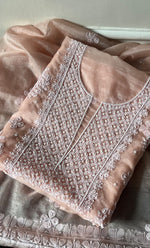 Load image into Gallery viewer, Women&#39;s Lakhnavi Handcrafted Organza Chikankari Unstitched Full Suit Material - HONC0277566
