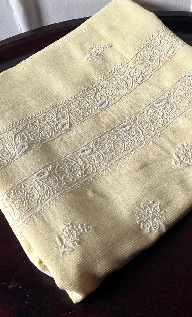 Lucknowi Handcrafted Maheshwari Mul chanderi Chikankari Unstitched Unisex Kurta Fabric - HONC0307159