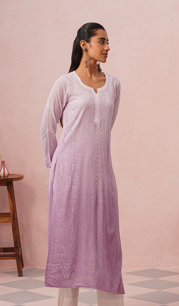 Yusra Women's Lakhnavi Handcrafted Viscose Georgette Chikankari Kurti- HONC0381114