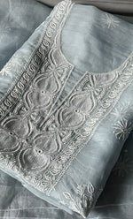 Load image into Gallery viewer, Women&#39;s Lakhnavi Handcrafted Pure Organza Chikankari Unstitched Kurta And Dupatta Set- HONC0304487

