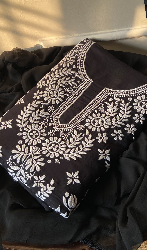 Aashi Women's Lakhnavi Handcrafted Modal Cotton Chikankari Suit Material - HONC0275953