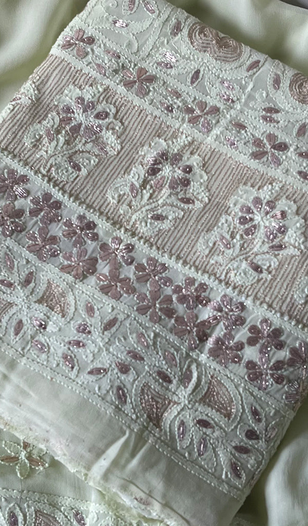 Women's Lakhnavi Handcrafted Viscose Georgette Chikankari Full Suit Material - HONC0266304