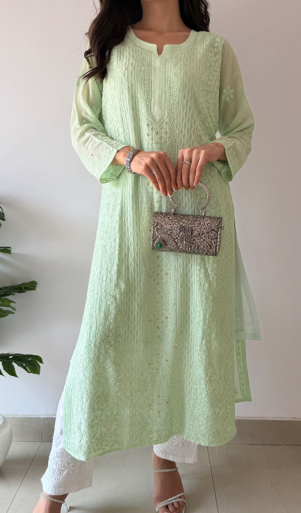 Yusra Women's Lakhnavi Handcrafted Viscose Georgette Chikankari Kurti- HONC0327560