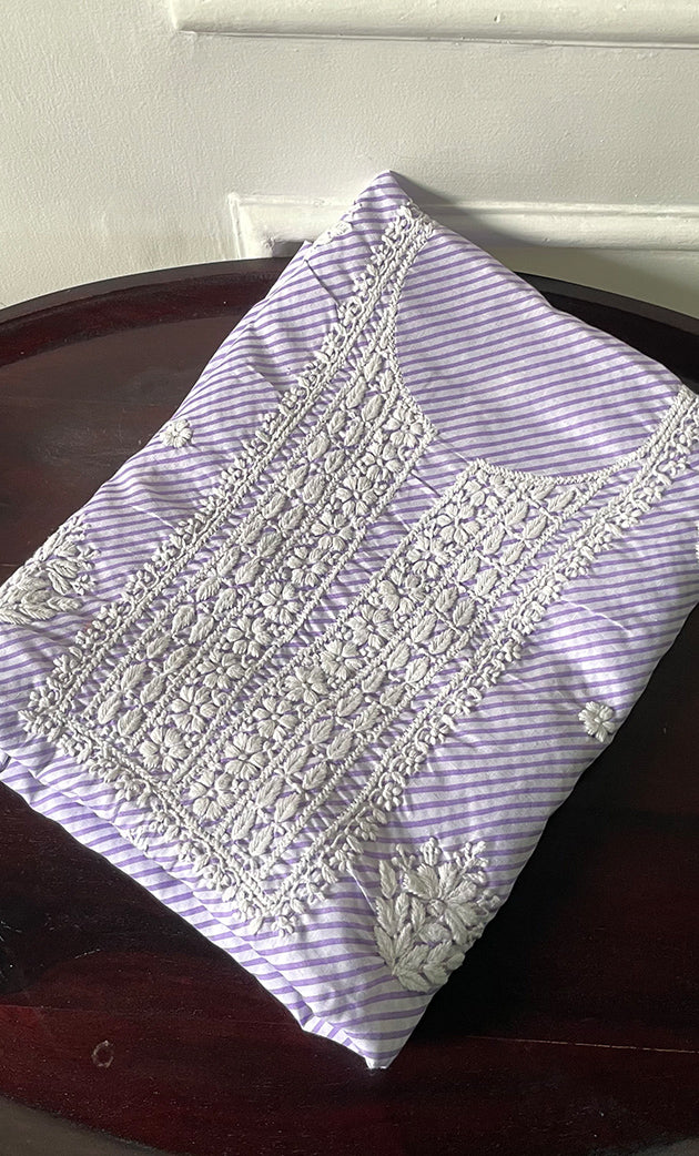 Shumaira Women's Lakhnavi Handcrafted Cotton Chikankari Unstitched Kurti Fabric - HONC0326384