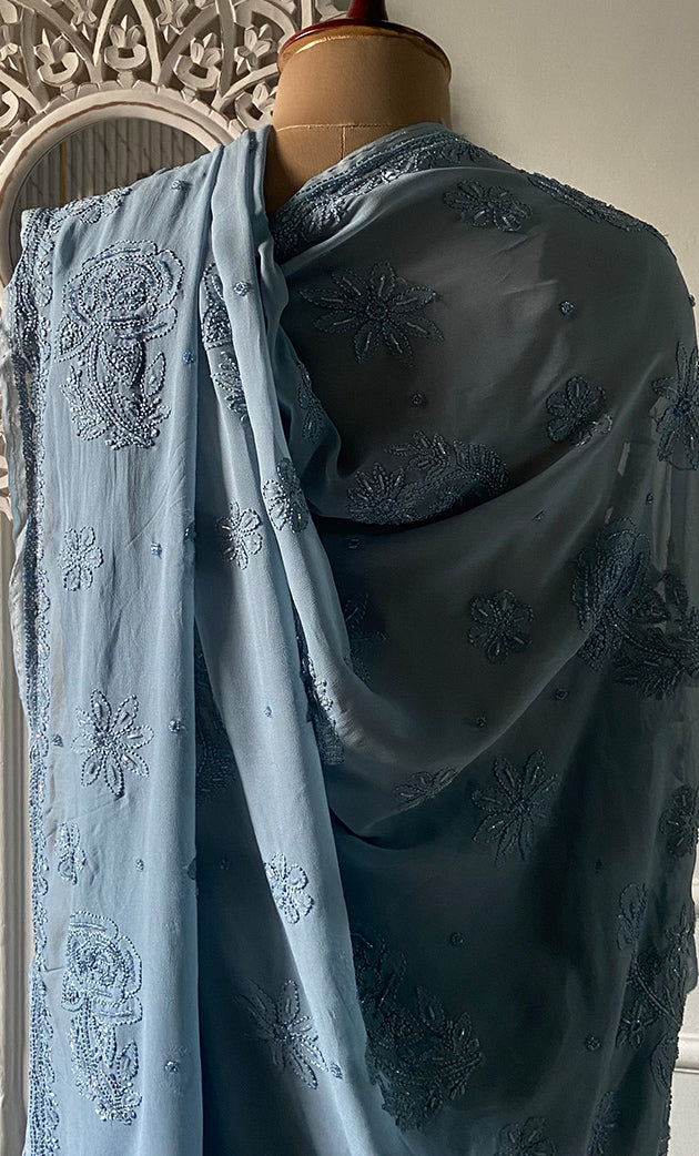 Women's Lakhnavi Handcrafted Viscose Georgette Chikankari Saree - HONC02329020