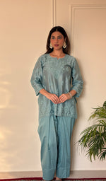 Anika Women's Lucknowi Handcrafted Chanderi Silk Chikankari Top with Farshi Salwar Set