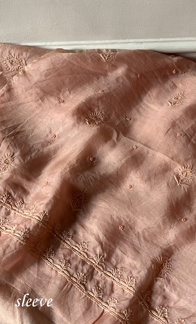 Women's Lakhnavi Handcrafted Pure Organza Chikankari Unstitched Kurta And Dupatta Set- HONC0327850