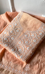 Load image into Gallery viewer, Women's Lakhnavi Handcrafted Unstitched Mul Chanderi Kurta And Dupatta Set - HONC0321794