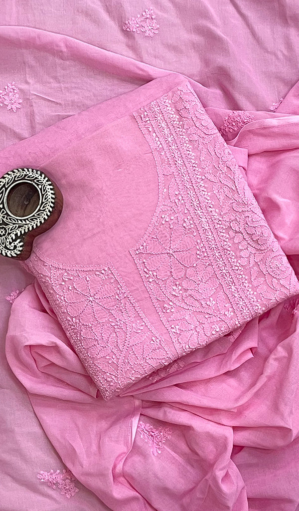 Women's Lakhnavi Handcrafted Cotton Chikankari Suit Material