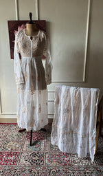 Load image into Gallery viewer, Women's Lakhnavi Handcrafted Mul Chanderi Semi - Stitchd Kurta And Dupatta Set - HONC0322122