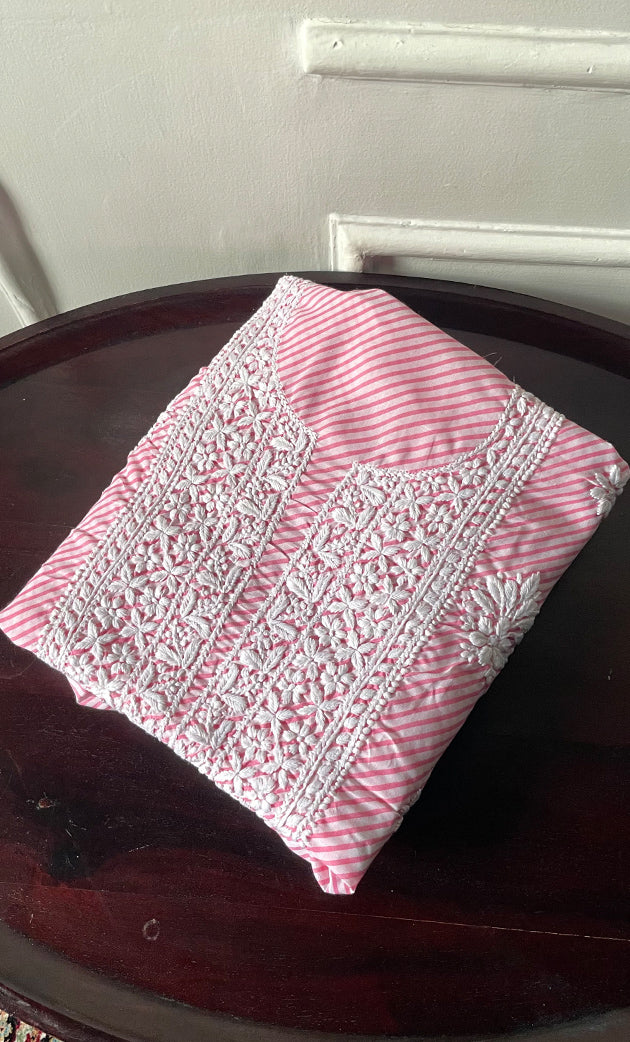 Shumaira Women's Lakhnavi Handcrafted Cotton Chikankari Unstitched Kurti Fabric - HONC0326380