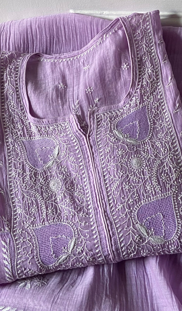 Saziya Women's Lakhnavi Handcrafted Mul Chanderi Semi - Stitched Kurta And Dupatta Set - HONC0333512