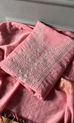 Load image into Gallery viewer, Women&#39;s Lakhnavi Handcrafted Mul Chanderi Chikankari Full Suit Material - HONC0307420
