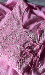 Load image into Gallery viewer, Women's Lakhnavi Handcrafted Mul Chanderi Semi - Stitched Angrakha And Dupatta Set- HONC0281944