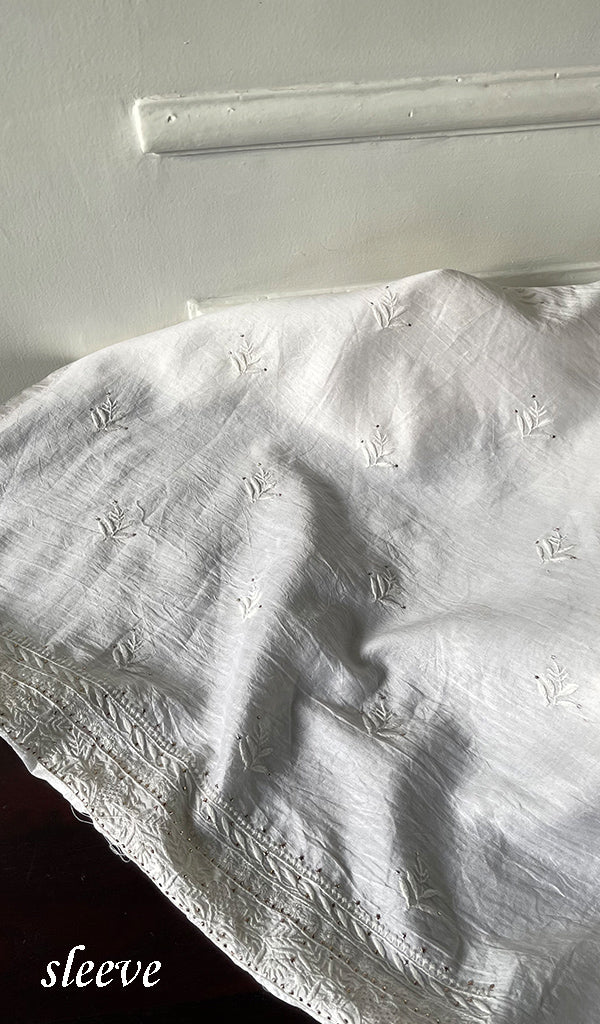 Women's Lucknowi Handcrafted Chanderi Silk Unstitched Chikankari Kurta and Dupatta Set- HONC0276221