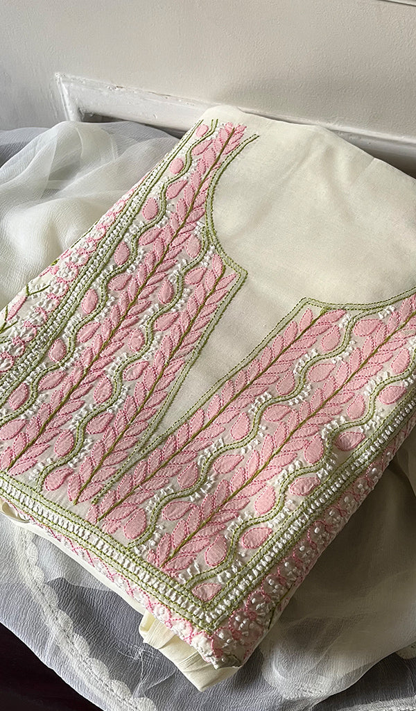Women's Lakhnavi Handcrafted Cotton Chikankari Suit Material - HONC0291776