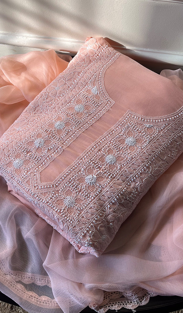 Women's Lakhnavi Handcrafted Cotton Chikankari Suit Material - HONC0294093